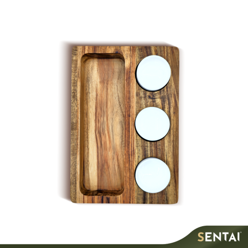 SENI ACACIA SERIES SERVING TRAY WITH 3 SAUCER, SINGLE