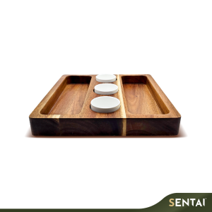 SENI ACACIA SERIES SERVING TRAY WITH 3 SAUCER, DOUBLE