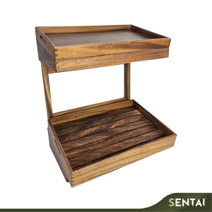 SENI BLACK WALNUT WOODEN 2 TIER BREAD RACK